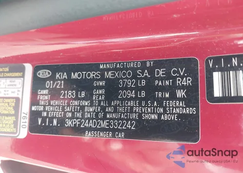 2021 Kia Forte Lxs from USA, damaged, VIN 3KPF24AD2ME332242